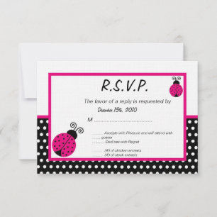 Invitación 3x5 Black Spring Time Lady Bug RSVP