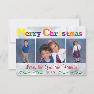 Invitación 3x5 Luces plateadas navideñas coloridas 3 Fotos