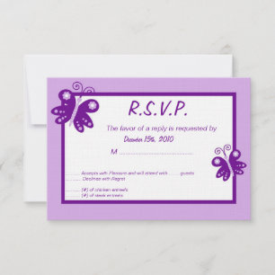 Invitación 3x5 Púrpura Primavera Tiempo Mariposa RSVP