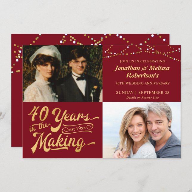 Invitación 40ª Fiesta de Aniversario de Ruby Then & Now Fotos (Anverso / Reverso)