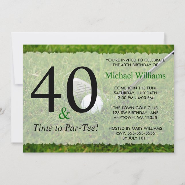 Invitación 40ª fiesta de cumpleaños de golf (Anverso)
