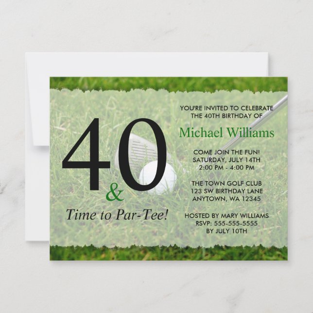 Invitación 40ª fiesta de cumpleaños de golf (Anverso)
