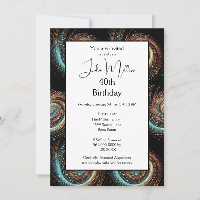 Invitación 40ª fiesta de cumpleaños de hombres modernos (Anverso)
