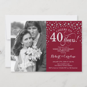 Invitación 40º Aniversario de Boda con Foto - Plata Rojo