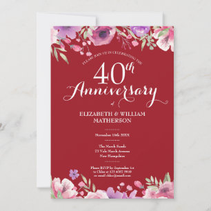 Invitación 40º Aniversario de Boda de Rubí Chic Floral Campes