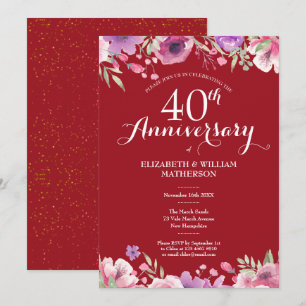 Invitación 40º aniversario de boda de rubí Chic Floral Campes