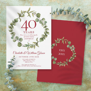 Invitación 40º Aniversario de Boda de Rubí Elegante Guirnalda
