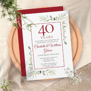 Invitación 40º Aniversario de Boda de Rubí Elegante Verdor 