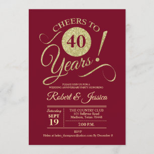 Invitación 40º Aniversario de Boda Oro Rojo Rubí