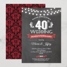 Invitación 40º aniversario de boda. Rojo rubí