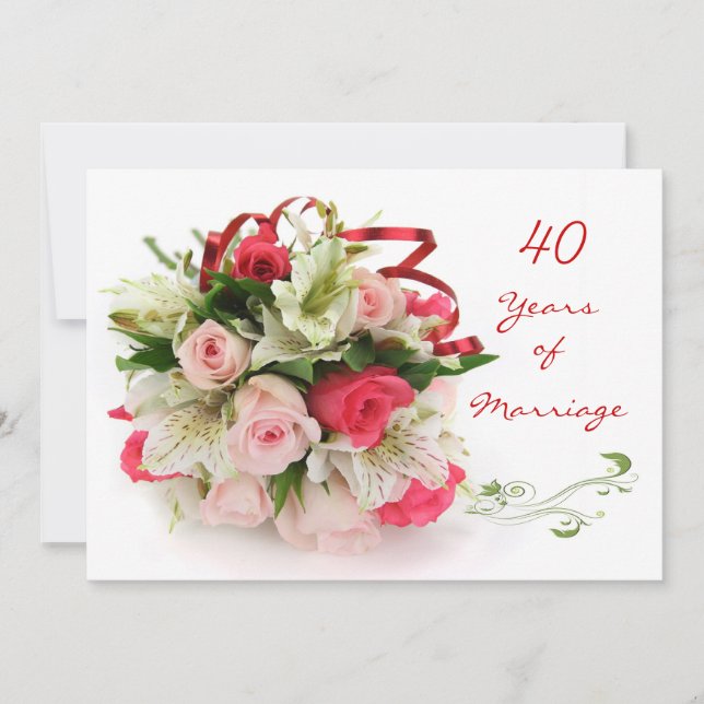 Invitación 40º Aniversario de Boda. Rosas y lirios (Anverso)