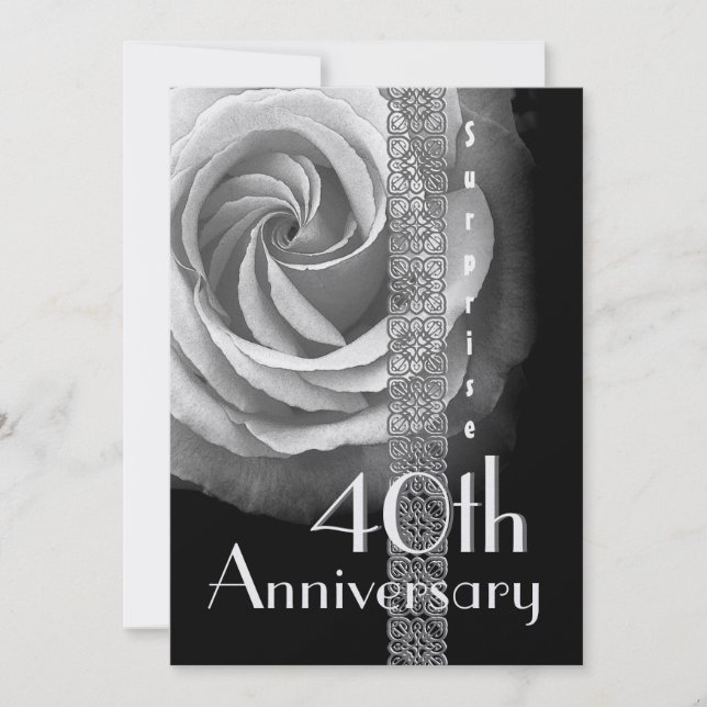 Invitación 40º Aniversario de Boda Sorpresa Rosa PLATA (Anverso)