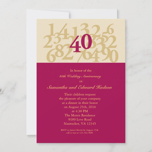 Invitación 40º Aniversario de Bodas de Rubí (Anverso)