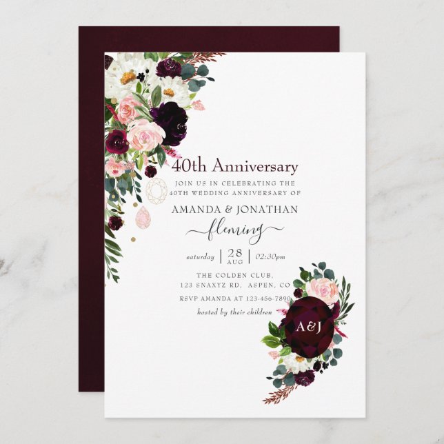 Invitación 40º Aniversario de Bodas de Rubí (Anverso / Reverso)
