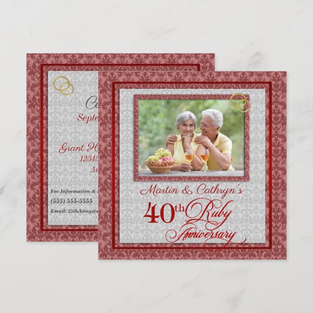 Invitación 40º Aniversario Rubí Rojo y Plata (Anverso / Reverso)