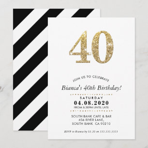 Invitación 40º CUMPLEAÑOS FIESTA INVITAR purpurina de oro mod