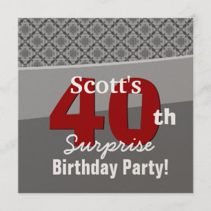 Invitación 40º cumpleaños sorpresa Diamantes rojos grises R27