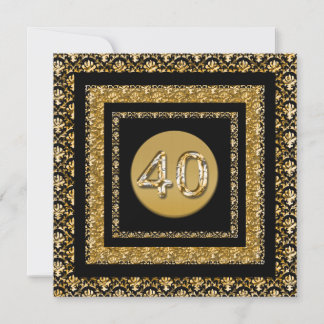 Invitación 40º damasco negro dorado elegante