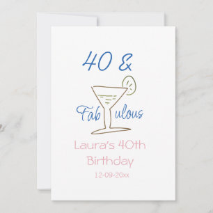 Invitación  40º & fabuloso cumpleaños azul nombre fecha marti