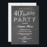 INVITACIÓN 40º FIESTA CHALKBOARD INVITA SORPRESA<br><div class="desc">Invitación a la fiesta de cumpleaños de pizarra blanca y negra. Perfecto para cualquier edad fiesta de cumpleaños...  SIMPLEMENTE CAMBIE EL TEXTO PARA QUE SE ADAPTE A SU FIESTA. Se incluye la impresión posterior.</div>