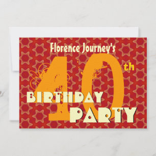 Invitación 40º Naranja de cumpleaños y patrón Gold Star Felt