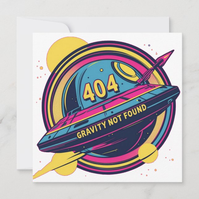 Invitación 404 Gravity Not Found - Arte pop del espacio retro (Anverso)