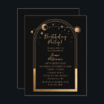 Invitación 40.ª Astronomía Celestial de Oro Negro<br><div class="desc">40 Aniversario Cuarenta y cuarenta años Celestiales Mistical Black Gold Moon Astronomy Birthday Invitation Invita a las estrellas doradas del sol, la luna y las estrellas con un marco dorado sobre un fondo negro. Adentro está la información de invitación de cumpleaños de su personalizado. Diseñado por Evco Studio. Ver la...</div>