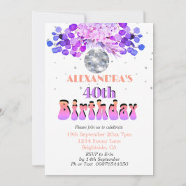 Invitación 40.ª Bola de disco morado floral
