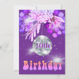 Invitación 40.ª Bola de disco morado floral