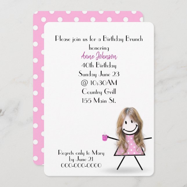 Invitación 40.ª Brunch Stick Girl (Anverso / Reverso)