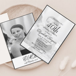Invitación 40.ª Elegante Foto Elegante Monograma cumpleaños