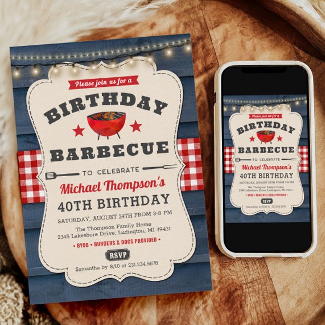 Invitación 40.ª Fiesta de barbacoa de verano de cumpleaños (BBQ Birthday Invite, BBQ Birthday Invitation, Barbecue Birthday Invitation, Summer Party Invitation)