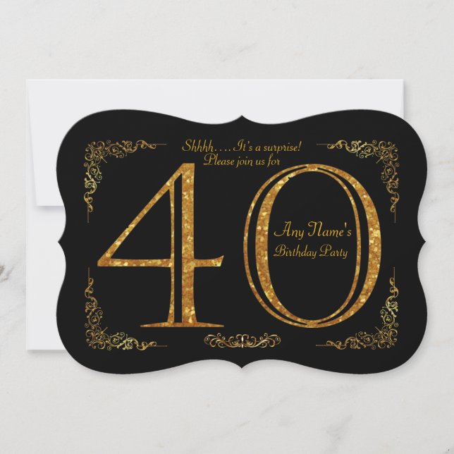 Invitación 40.ª fiesta de cumpleaños 40.ª, gran Gatsby, negro (Anverso)