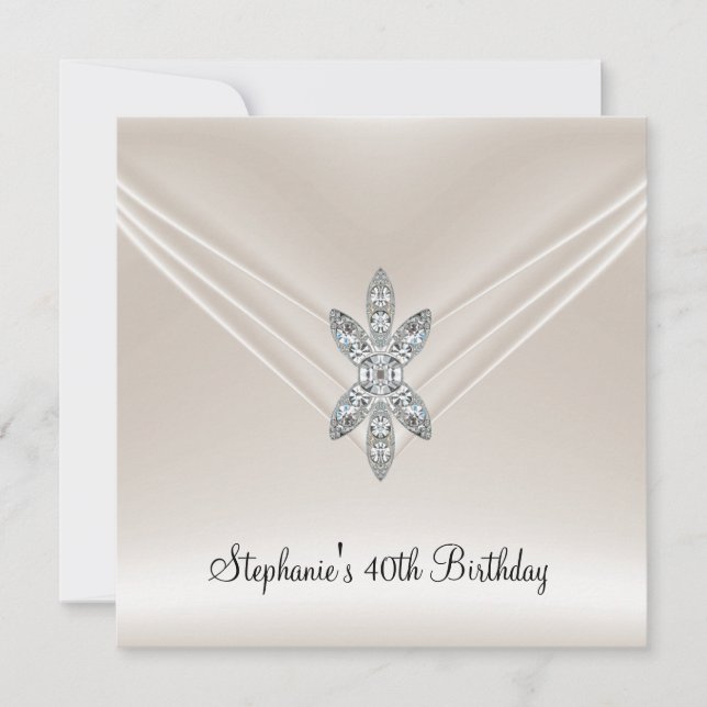 Invitación 40.ª Fiesta de cumpleaños Cream Diamond Jewel (Anverso)