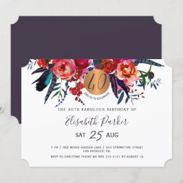 Invitación 40.ª fiesta de cumpleaños de boho floral