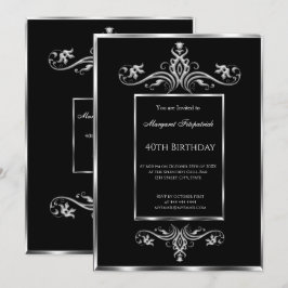 Invitación 40.ª fiesta de cumpleaños de plata negra