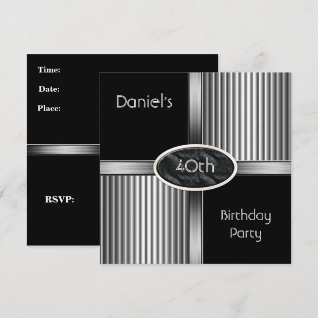 Invitación 40.ª Fiesta de cumpleaños hombres Metalizado de pl (Anverso / Reverso)
