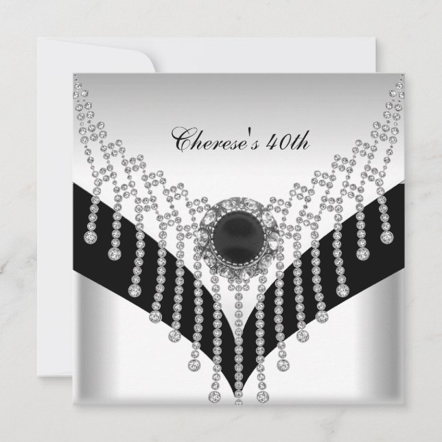 Invitación 40.ª Fiesta de cumpleaños Joya de diamante blanco  (Anverso)