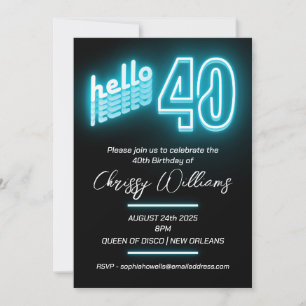 Invitación 40.ª Fiesta de cumpleaños Neon Blue
