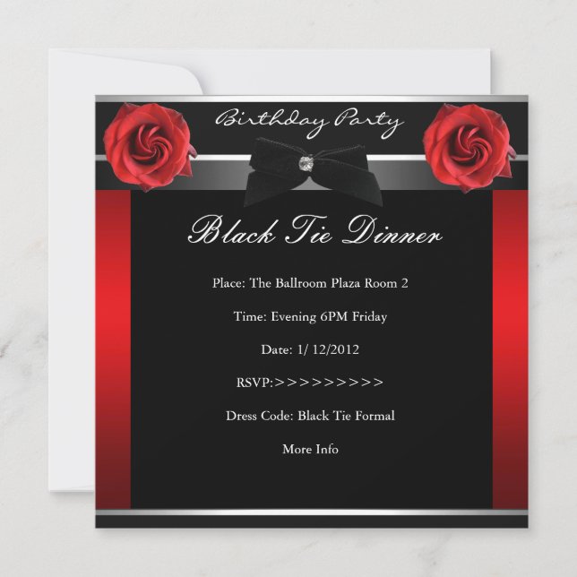 Invitación 40.ª Fiesta de cumpleaños Red Rose Black Tie (Anverso)