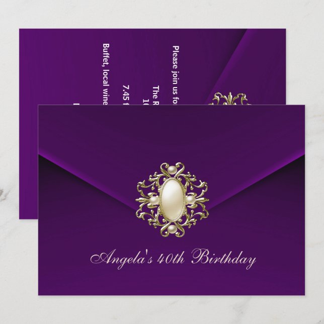 Invitación 40.ª Fiesta de cumpleaños Royal Dark Plum Velvet P (Anverso / Reverso)