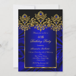Invitación 40.ª Fiesta de cumpleaños Silk Royal Blue Gems Gol