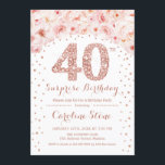 Invitación 40.ª fiesta de cumpleaños sorpresa - Oro rosa blan<br><div class="desc">40.ª Invitación a la fiesta de cumpleaños. Elegante diseño en rosa falso purpurina dorado y blanco. Presentan rosas rosas rosas color agua,  confeti y diamantes. Perfecto para una celebración de glam.</div>