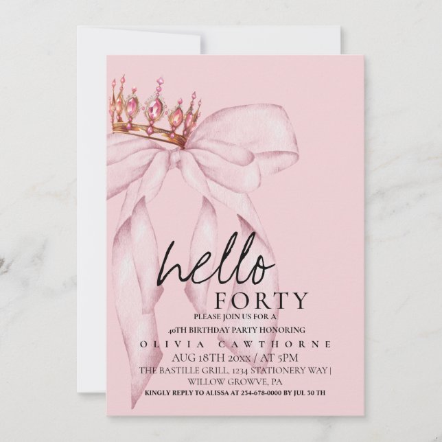 Invitación 40.ª fiesta de cumpleaños sorpresa para Rosas polv (Anverso)