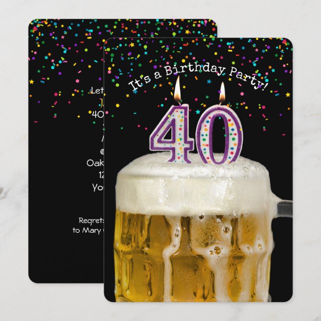 Invitación 40.ª Fiesta de velas de cumpleaños (Anverso / Reverso)