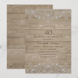 Invitación 40.ª fiesta Rustic Wood Unique Lace