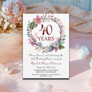Invitación 40.ª floral del aniversario del Boda Ruby