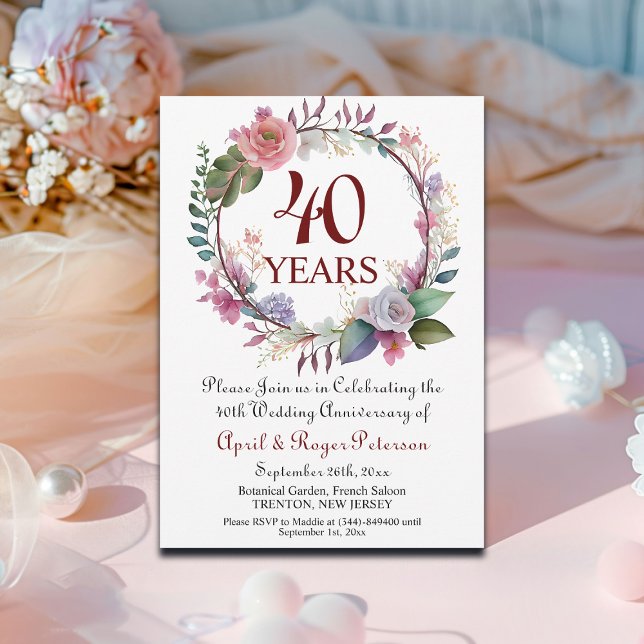 Invitación 40.ª floral del aniversario del Boda Ruby (Subido por el creador)
