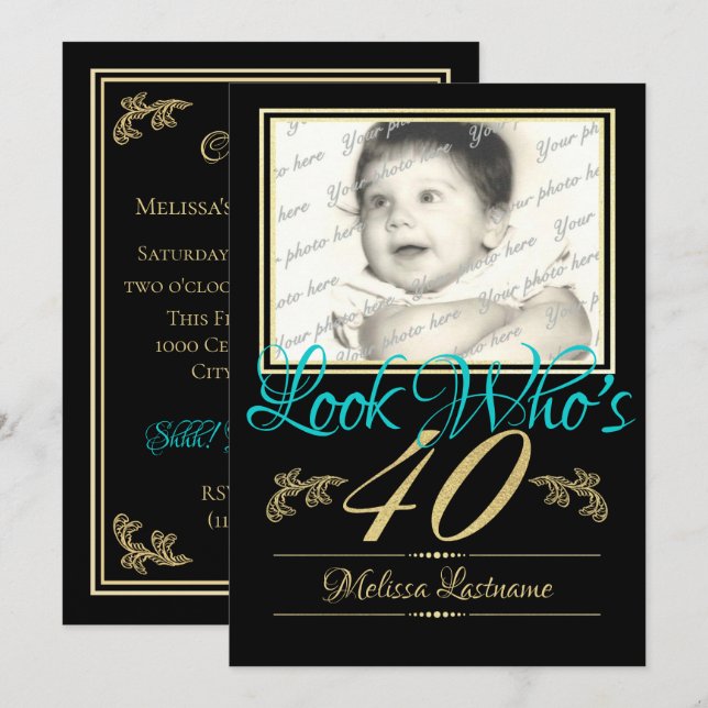 Invitación 40.ª foto de cumpleaños (Anverso / Reverso)