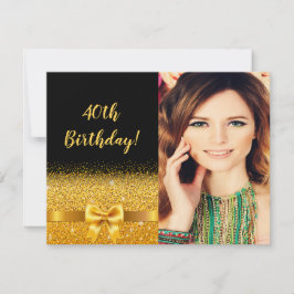 Invitación 40.ª foto de cumpleaños arco dorado negro